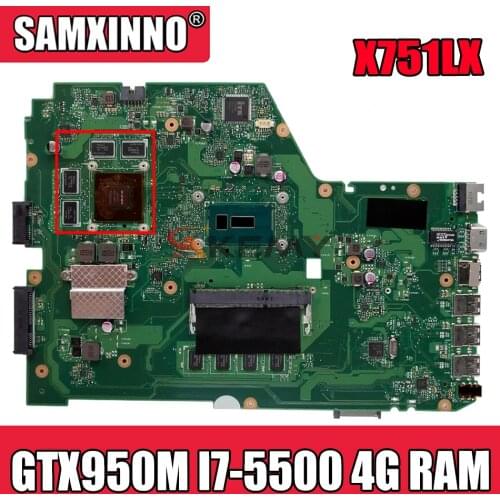 X751LX motherboard For Asus X751L K751L X751LK X751LX laptop motherboard X751LX Mainboard GTX 950M I7-5500 4G RAM
