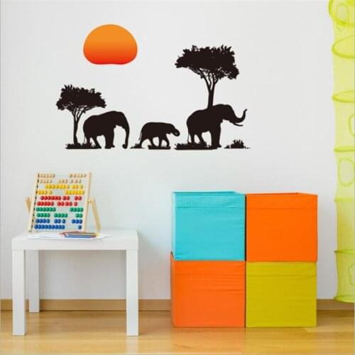 Vivid Black elephant sunset wall sticker living room bedroom wall decoration minimalist style art mural home decoration
