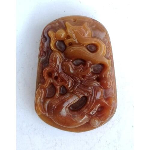 YIZHU CULTUER ART 100% Natural Hand-carved Chinese Jade Necklace Pendant Zodiac Dragon Decoration Gift