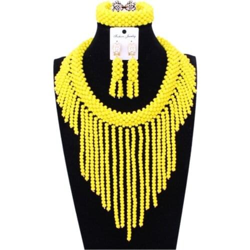 Fine Jewelry Set Yellow African Bead Necklace Set Choker Design Handmade Bridal Jewelry Sets Wedding Free Shipping Dubai 2018