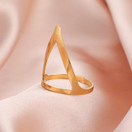 COOLTIME Fashion Jewelry V Ring For Women Gold Color Stainless Steel Exquisite Shiny Polished Double V Shape Knuckle Ring