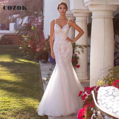 Sexy Mermaid Backless Wedding Dress Tulle Lace Appliques Formal Elegant Bride Wedding Gowns Custom Size CZ53