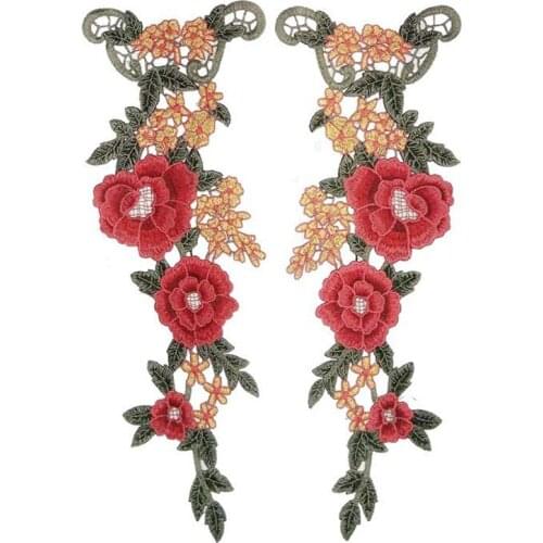 1 Pair DIY Flower Patches Big Stickers Clothing Embroidery Embroidered Roses Floral Collar Sew Patch Sticker Applique Badge