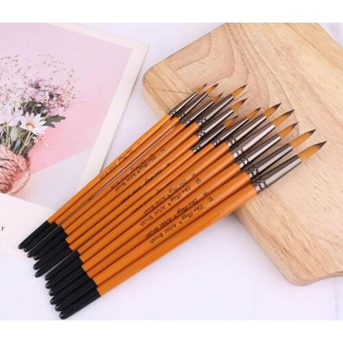 12pcs Professional Painting Brushes Nylon Hair Artist Watercolor Acrylic Gouache 24BB