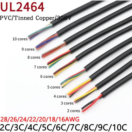2/5/10M 28 26 24 22 20 18 16 AWG UL2464 Sheathed Wire Cable Copper Signal Cable 2 3 4 5 6 7 8 10 Core Soft Electronic Audio Wire