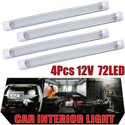 CSV 4pcs 72 LED Car Interior White Strip Light Bar Lamp Van Caravan ON/OFF Switch For Truck Trailer Caravan Touring Dropships