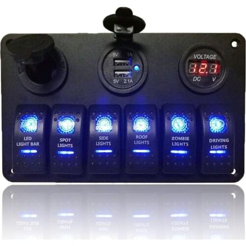 5/6 Gang Toggle Rocker Switch Panel Fuse 4.2A Dual USB Socket Digital Voltage Display For Marine Car Truck Boat Accessories