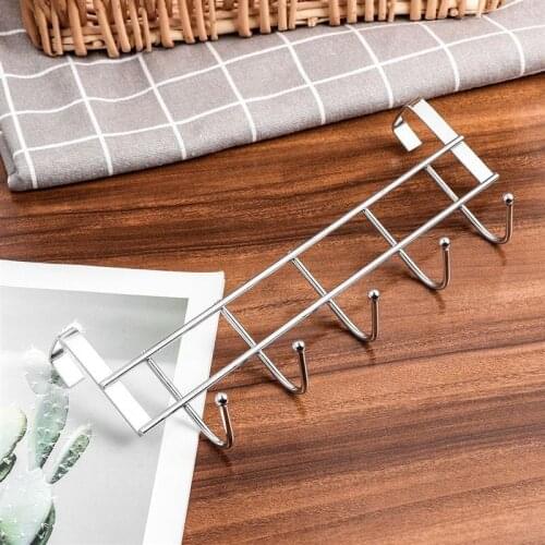 Over the Door 5 Hooks Home Bathroom Organizer Rack Clothes Coat Hat Towel Hanger Stainless Steel Good Load-Bearing