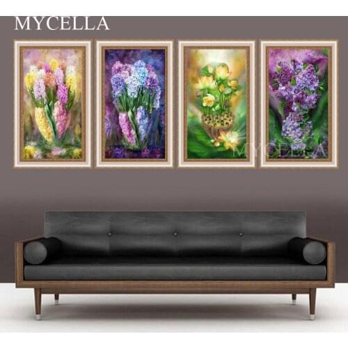 MYCELLA 5D Mosaic Flower Picture Diamond Embroidery Lavender Lotus Diy Diamond Painting Cross Stitch Full Mosaic Needlework