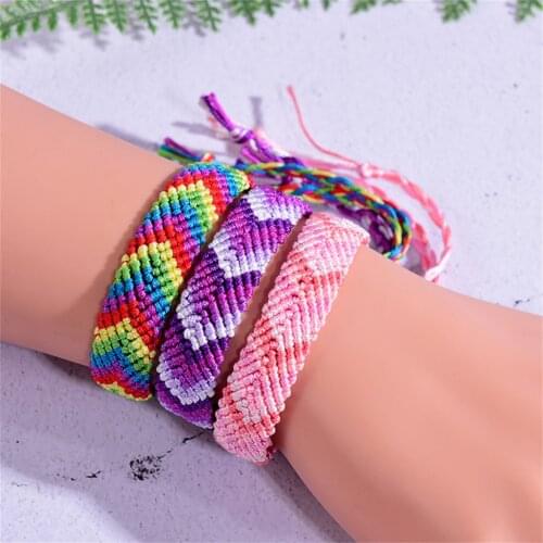 6Pcs/Lot Handmade Multicolor Popular Bangle Big Weave Friendship Bracelet For Women Men Bohemia Woven Rope Macrame Jewelry Sets