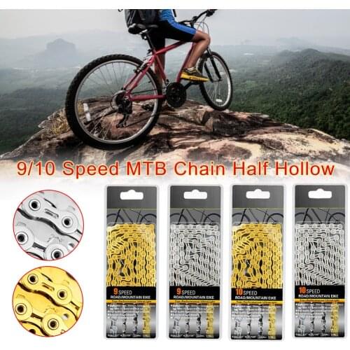 9/10 Bicycle Chain Semi-hollow Moutain Bike Ultra-light 116L Gold and Silver Wear-resisting Bike Chain