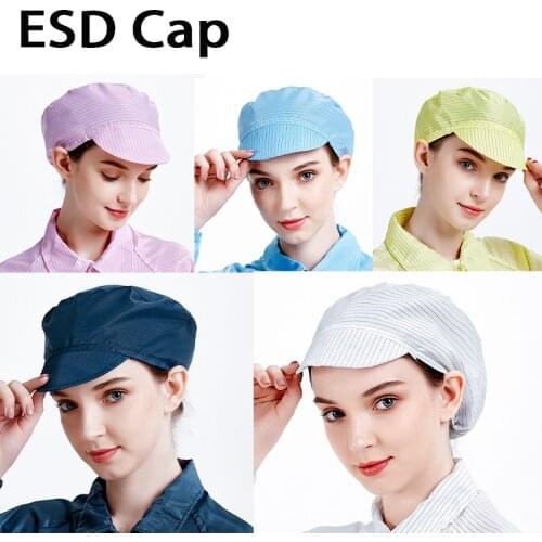 Anti-static Cap Hat Static Hat Stripe Breathable Net Dust Free Workshop Work Cap Peaked Cap Work Cap Dust Cap ESD Cap