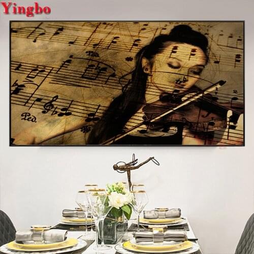 Large DIY Diamond Painting Violin Instrument Music Note 5D Cross Stitch diamond embroidery woman diamond mosaic Wall sticker