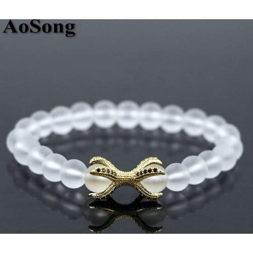 BPPCCR Matte Crystal Clear Beads 8mm Double-sided eagle claw Micro Pave CZ Octopus beaded Men Women luxurious Chakra bracelets