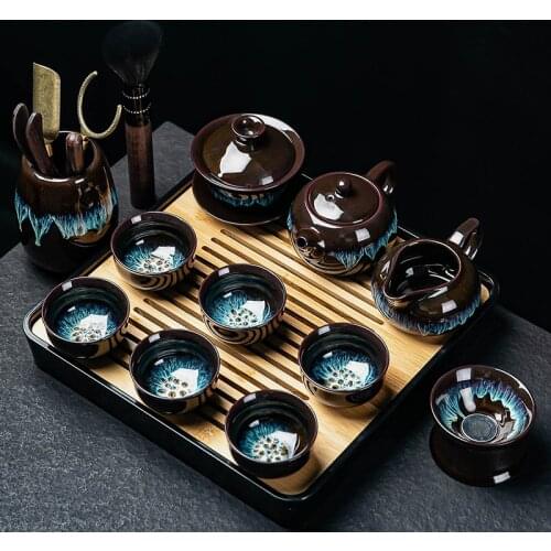 Kungfu Tea Set Simple Vintage Office Chinese Creative Porcelain Tea Set Tea Pot Gai Wan Juego De Te Teaware Sets DI50SC