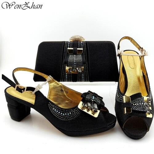 Elegant Women Shoes and Bag Set in Black Color Stonger Heels Italian Lady Shoes and Bag Set for Wedding 38-43 WENZHAN b02-19