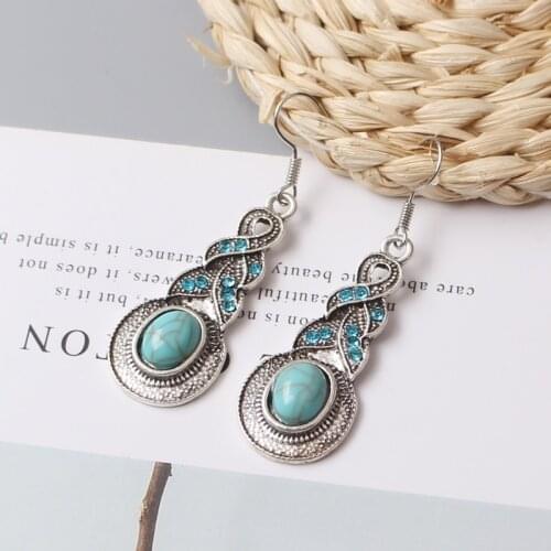 European and American Blue Crystal Inlaid Water Drop Earring for Women Bohemian Personalized Brincos Wedding Jewelry Girl Gift