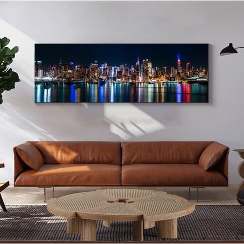 New York Night View Art Canvas Print Painting Landscape Manhattan Skyline Wall Picture Living Room Home Decoration Poster