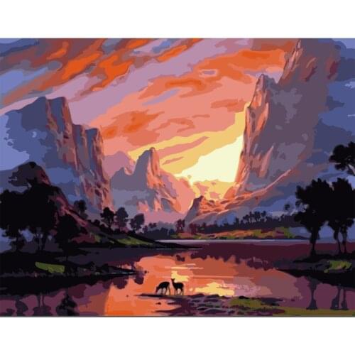 Painting By Numbers DIY Dropshipping 60x75cm Alpine sunset deer herd Scenery Handmade For Living Room Wall Decor Oil Painting