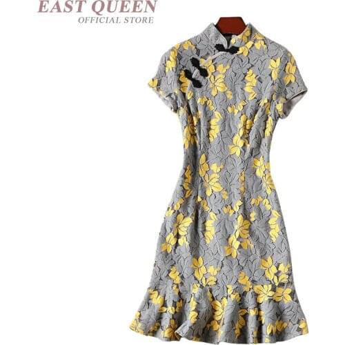 Chinese traditional cheongsams women chiffon bodycon floral print Chinese dress qipao elegant oriental cheongsam DD860 L