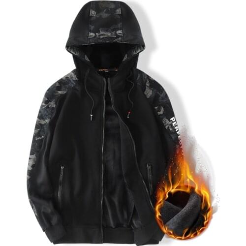 Male Jacket With Zipper Hip Hop Black Mens Overcoat Fashion Streetwear Large Size 9xl Fleece Jacket Men Winter Warm Hooded Coat