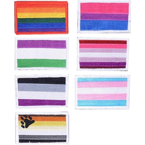 LGBT Rainbow Embroidered Cloth Sticker Velcro Striped Armband
