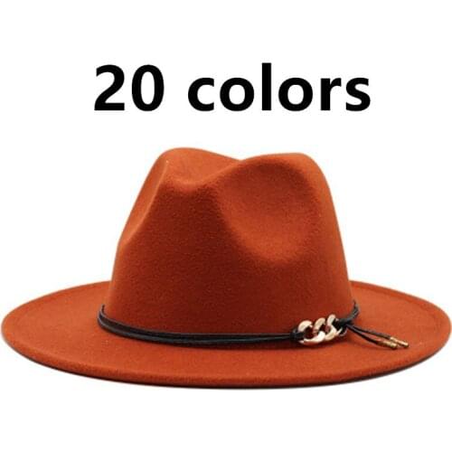 Richkeda Store New Winter Women Hat Black White Solid Wide Brim Fedora Hat Rope Belt Band Top Jazz Caps Formal Church Felted