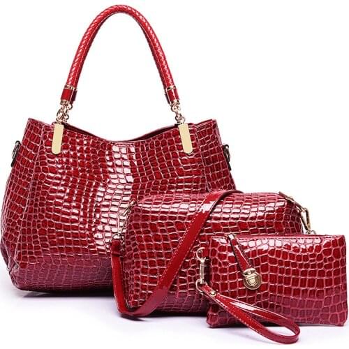 3pcs/set Women Bags Large Capacity Cosmetic Bag Set Solid Black Handbag Fashion Shoulder Bag Purse Red Ladies Crossbody Bags