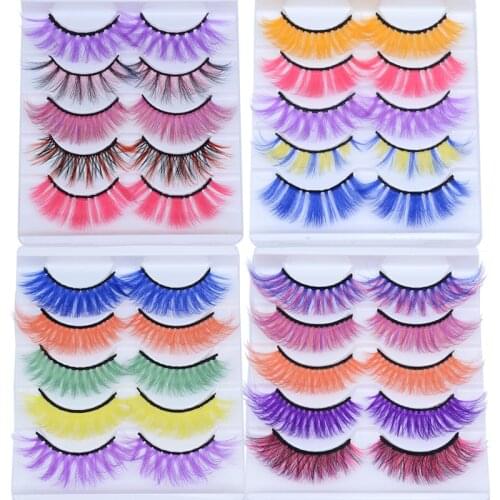 Newest Bright Colored Eyelashes 5pairs Mix Ombre Lashes Set Brown Pink Colorful Rainbow Fake Lashes in Bulk
