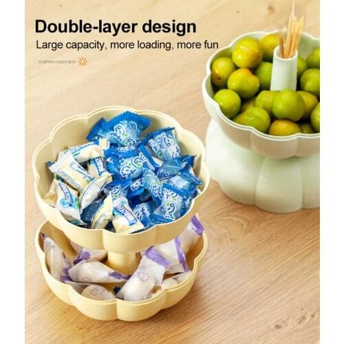 New Pumpkin Candy Box 2-Layer With Lid Round 2sizes 3colors Dried Fruit Nut Plate Snack-Serving Tray Food Container TSLM1