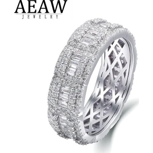 3.2ctw DEF Color Baguette Cut Moissanite Engagement Wedding Band Ring Test Positive Pass Diamond Tester Solid 14k White Gold