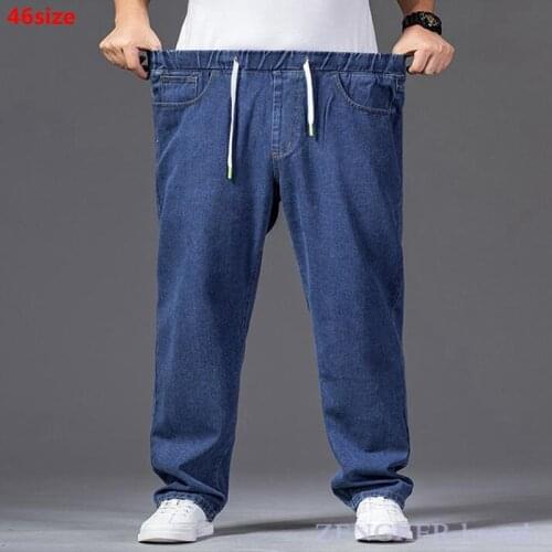 Autumn thick-legged big trousers wide trousers jeans mens straight loose big-legged wide-leg large size 46 44 42 denim jeans