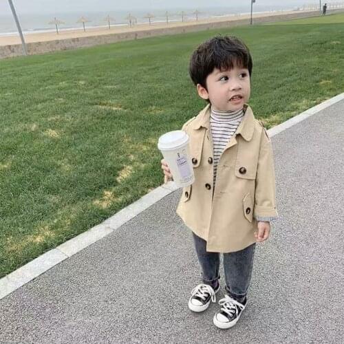 Boys Trench Coat Autumn Baby Full Sleeve Jacket 2021 Autumn Jacket Windbreaker Boys Classic Coats Khaki Color Jackets Outerwear