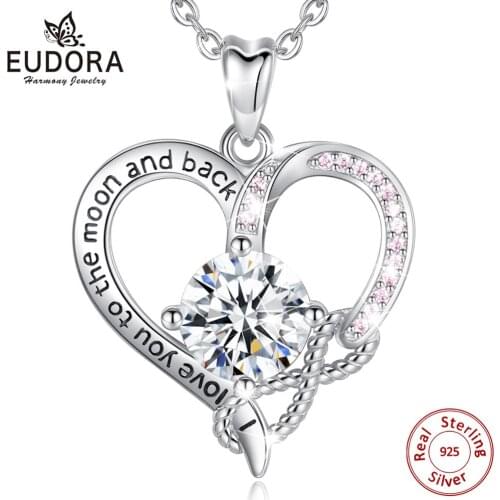 I Love You Moon And Back Pendant Necklace 925 Sterling Silver Choker Statement Necklace Women Silver 925 Jewelry With Box D333