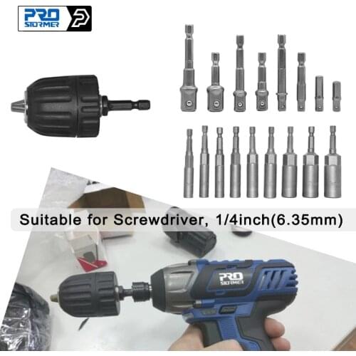 PROSTORMER Screwdriver Adapter Drill-Chuck Wrench Socket 1/4'' Shank to 3/8'' Hex Shank Drill Quick Change Screwdriver Converter