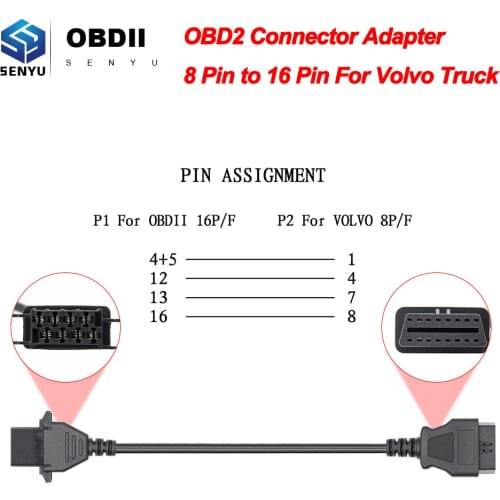 OBD2 Connector Adapter For Volvo Truck 8 Pin OBD to OBD2 16Pin For Volvo OBD 2 OBD2 Diagnostic Auto Tool OBD2 Extension Cable