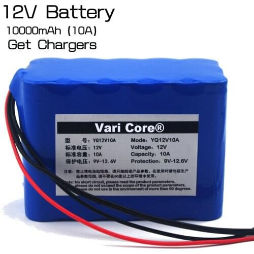 Large capacity 12V 10Ah 18650 lithium battery protection board 12.6v 10000mah capacity+ 12 v 3A battery Charger