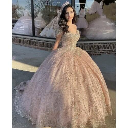 Puffy Quinceanera Dresses Ball Gown Off The Shoulder Floor Length Appliques Cheap Sweet 16 Dresses