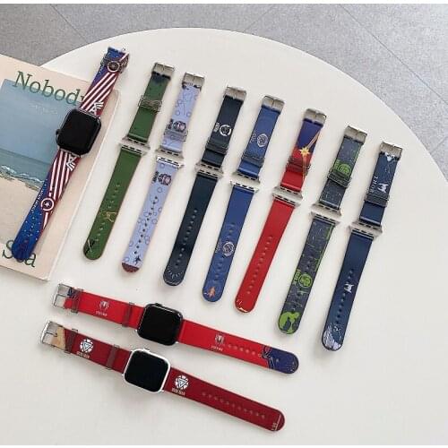 Marvel Spider-Man Captain America strap for Apple Watch 38 40 42 44 mm PU strap accessories for iWatch series 4 5 6 3 2 SE gift