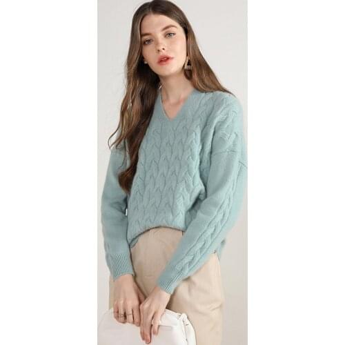 6 ply luxury 100% cashmere v neck sweaters women long sleeve winter warm pullovers oversized female fashion knitwear knitted top