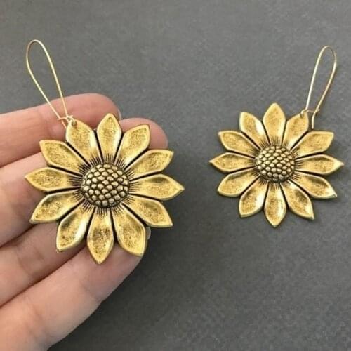 Luxury Gold Sunflower Earrings LARGE Sunflower Bohemian Flower Inspired Statement Earrings Woodland Wedding Hippie Jewelry