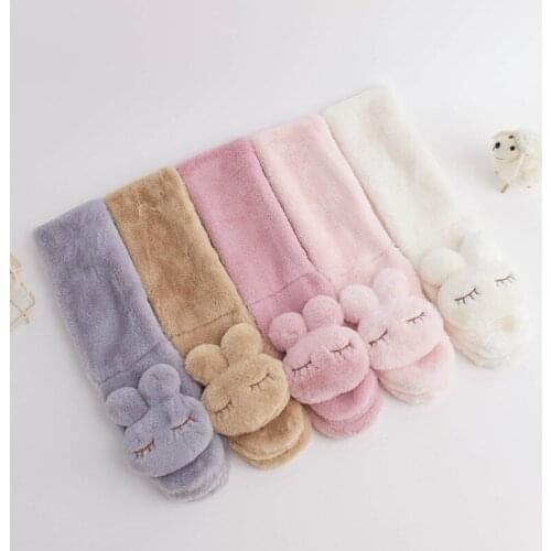 Soft Plush Baby Scarf Cartoon Rabbit Thick Warm Newborn Neck For Baby Girl Boy Winter Solid Color Children Infant Scarf