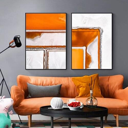 Modern Orange Abstract Geometric Wall Art Pictures Canvas Painting Gallery Poster and Print Interior for Living Room Home Decor
