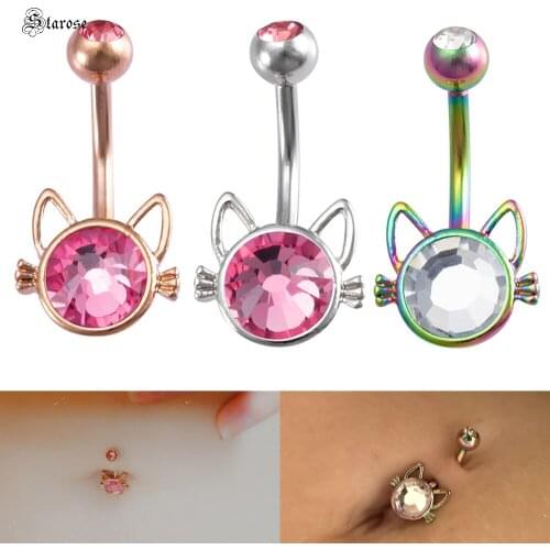Starose Round Pink Zircon Belly Button Piercing Belly Bar Animal Earrings Stainless Steel Navel Rings Belly Ring Dance Jewelry