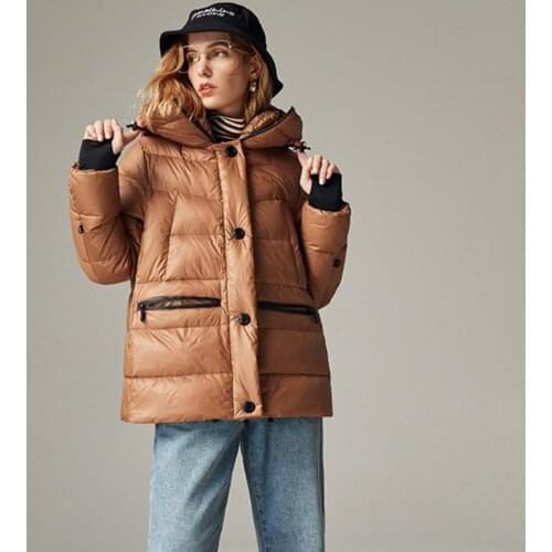 Zipper stitching down coats Winter thicker warm real duck down coat Fashion female was thin A-word hooded warm down coat F651