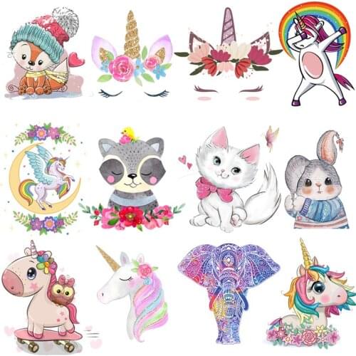 Lovely Animals Unicorn Heat Transfer For Clothing Iron On Cartoon Transfers For Clothes Appliques Stickers For DIY T-shirt