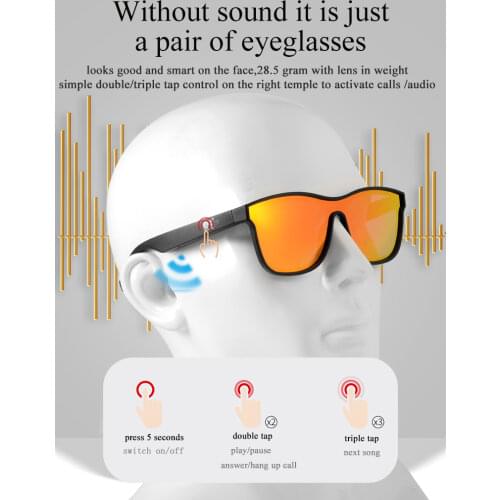 2021 Open Ear Smart Glasses Bluetooth Sunglasses Audio Sunglasses for Men Support Handfree Calls Music for iPhone Huawei Xiaomi