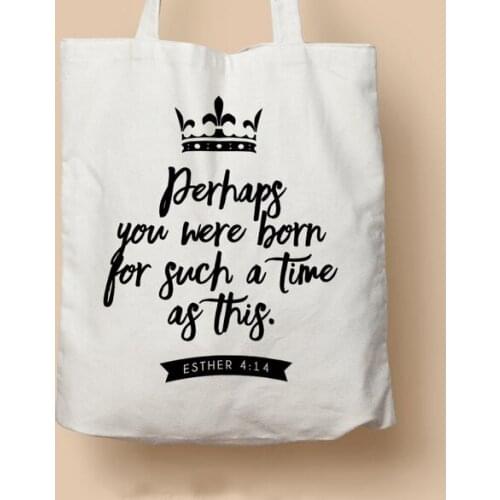 Perhaps You Were Born For Such a Time as This Canvas Christian Bags Bible Verse inspirational Stylish Tote Zipper Large Bags