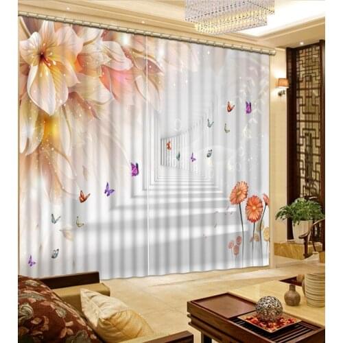 Curtain Space flower butterfly Window Blackout 3D Curtains set For Bedroom Living room Office Hotel Home Wall Decorative Drape