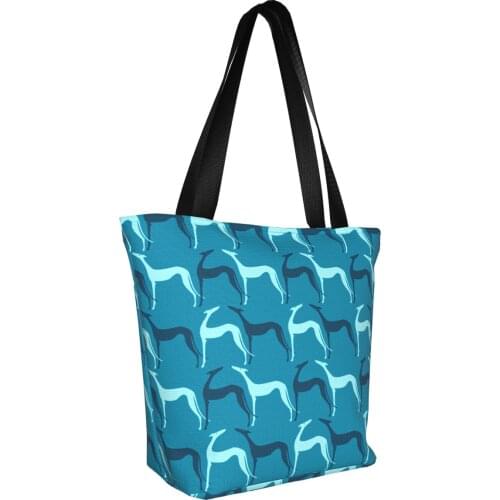 Women Canvas Shoulder Bag Greyhound Print Ladies Shopping Bags Cotton Cloth Fabric Grocery Handbags Tote Books Bag For Girls
